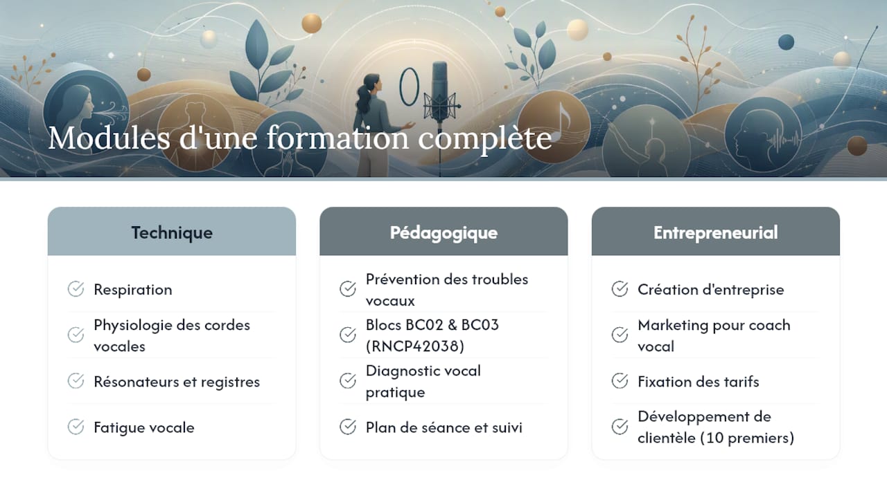 Schéma des trois modules principaux du programme de coaching vocal