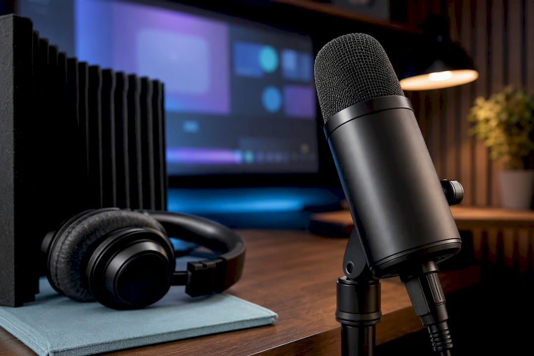 Micro externe installé pour un cours de chant en ligne