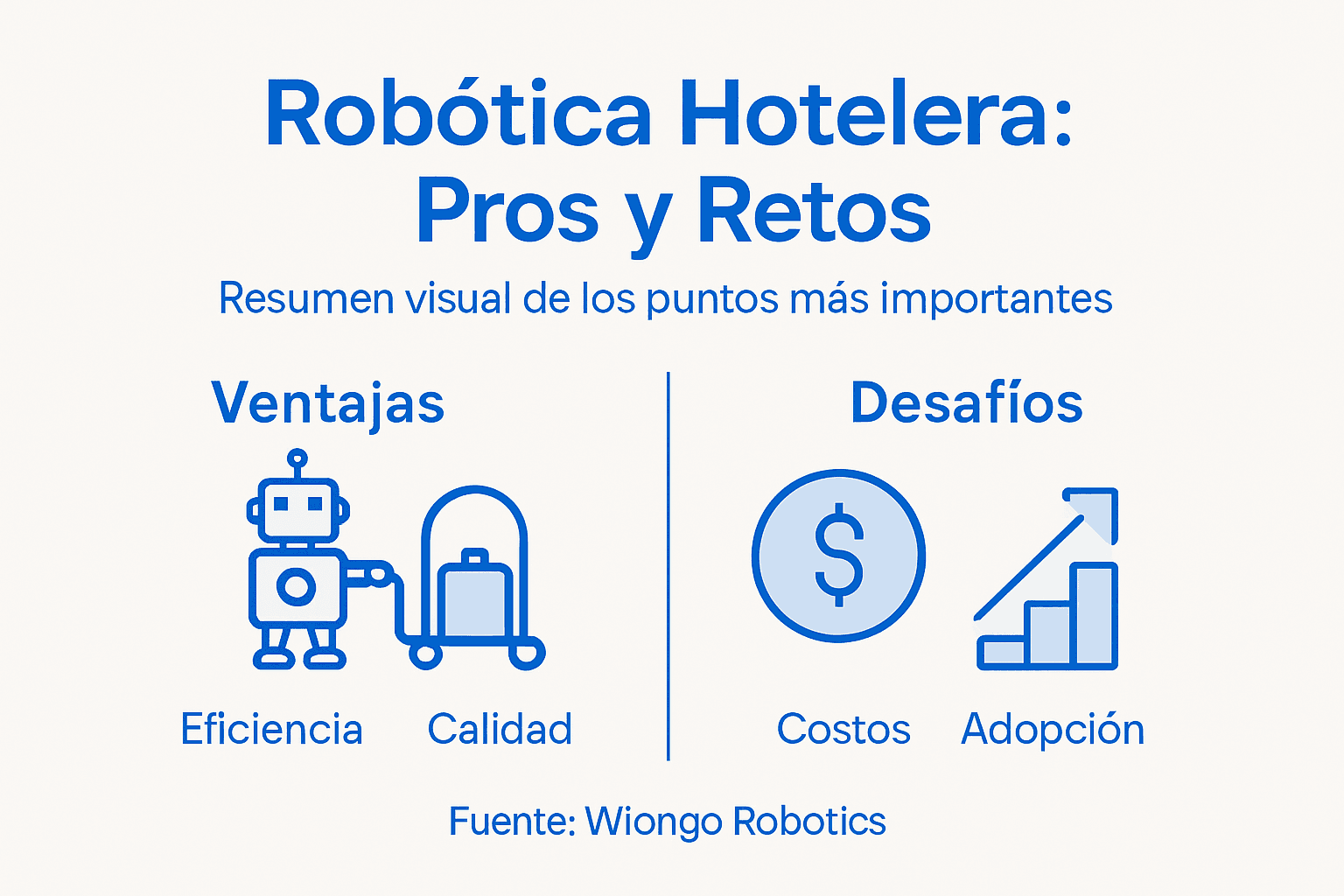 Infografía sobre los principales beneficios y desafíos de la robótica en el sector hotelero