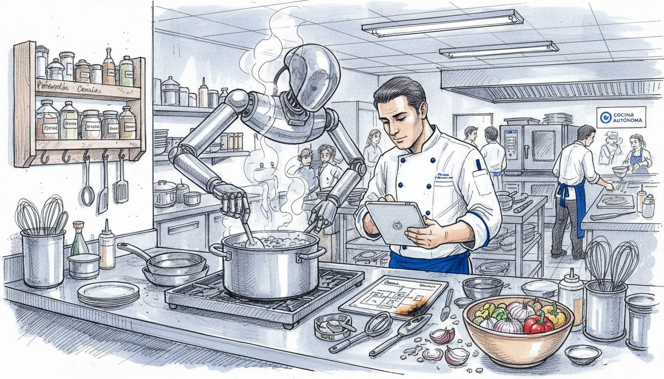 Un robot de cocina trabajando junto al chef en un restaurante