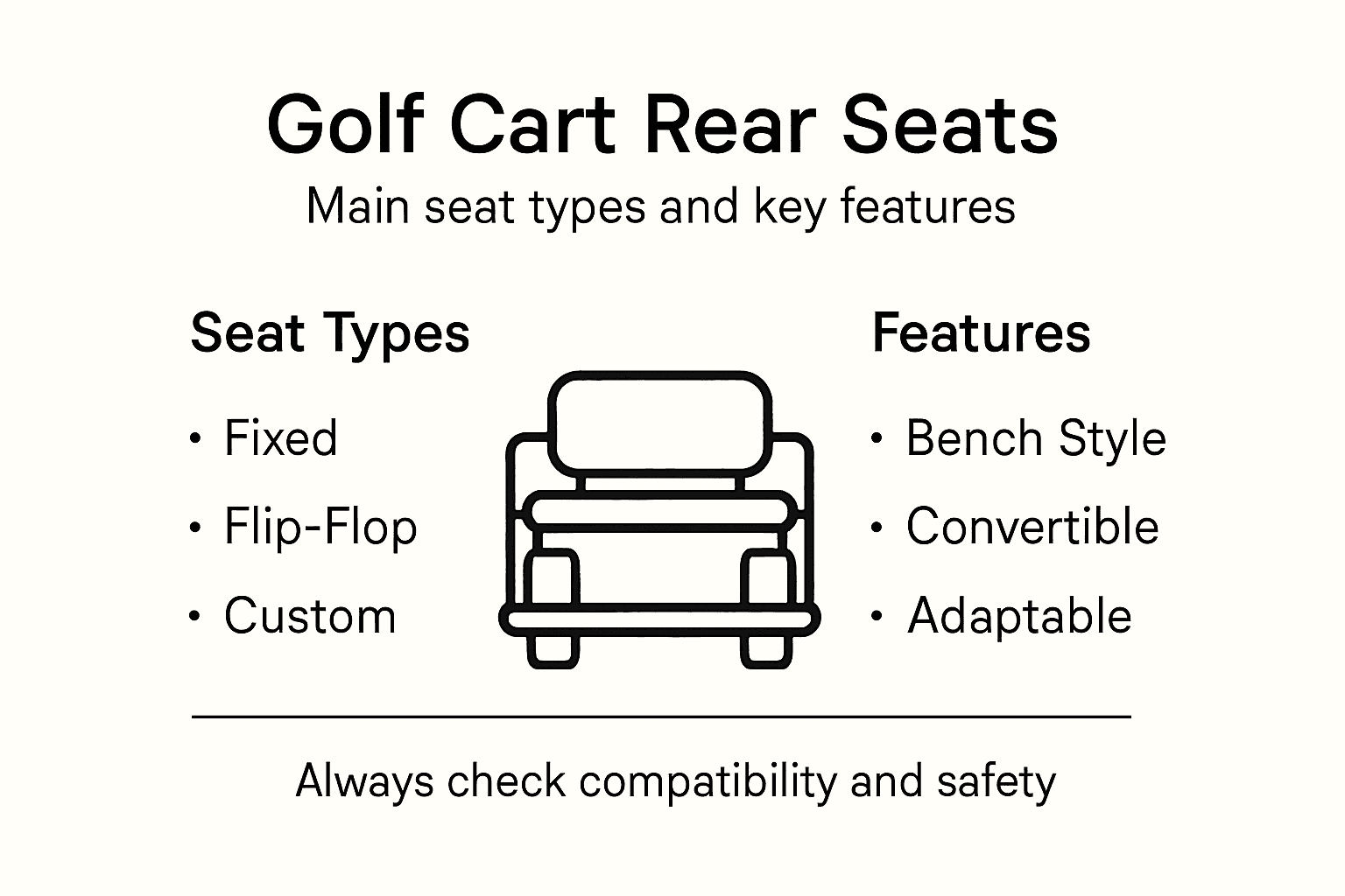 Infographic showing golf cart rear seat types and features