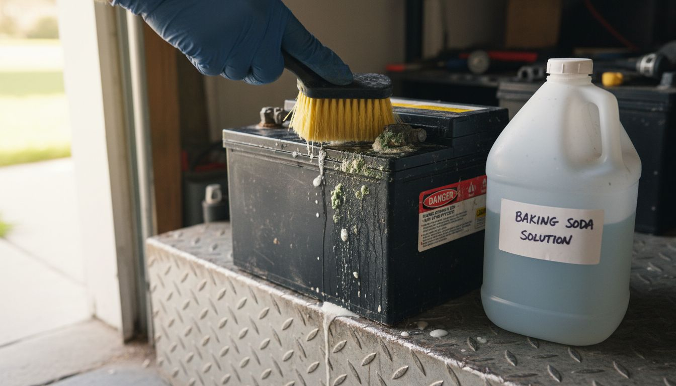 Close-up cleaning corrosion from golf battery