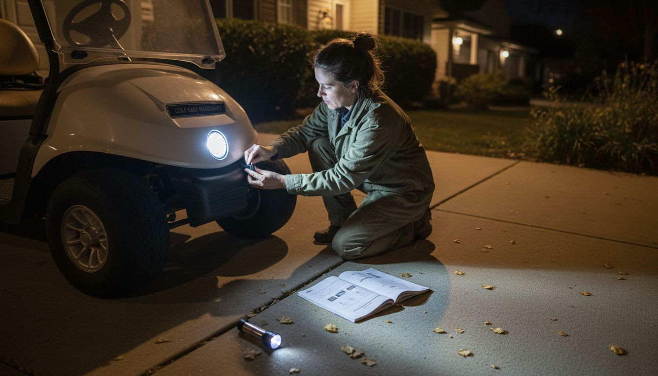 Adjusting LED headlight on golf cart at night