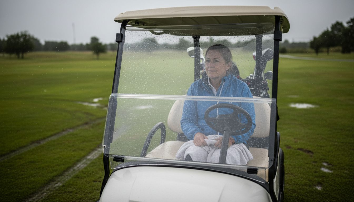 Golf cart windshield protects from rain