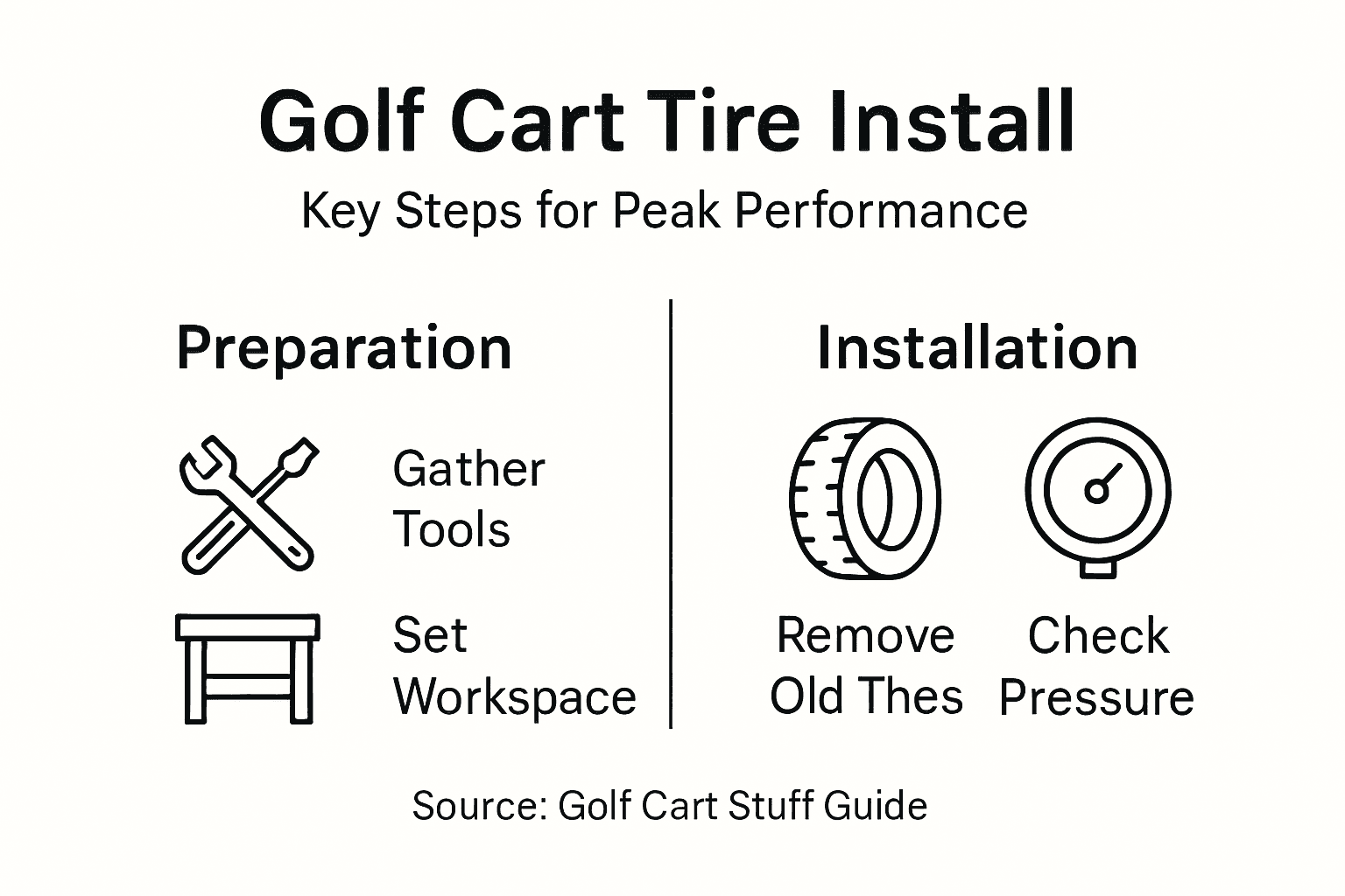 Infographic showing golf cart tire installation steps