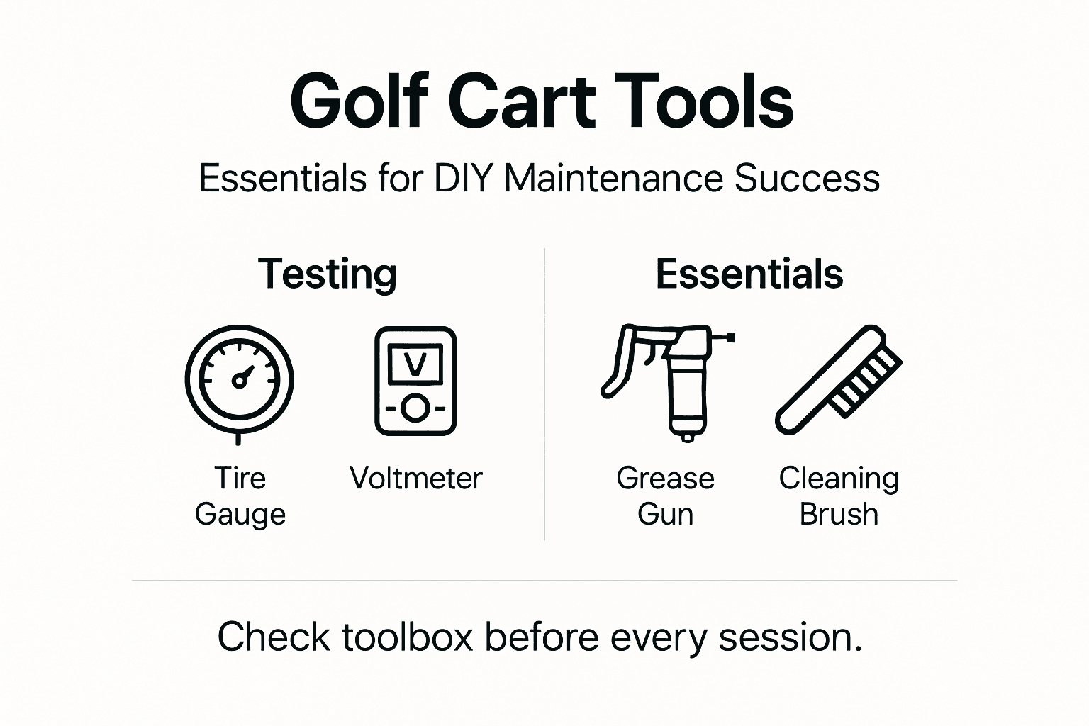 Golf cart maintenance tool checklist infographic
