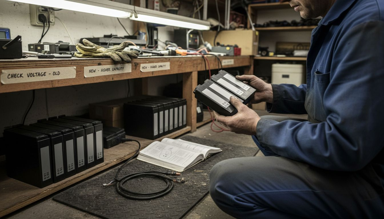 Technician comparing 36V and 48V battery rows