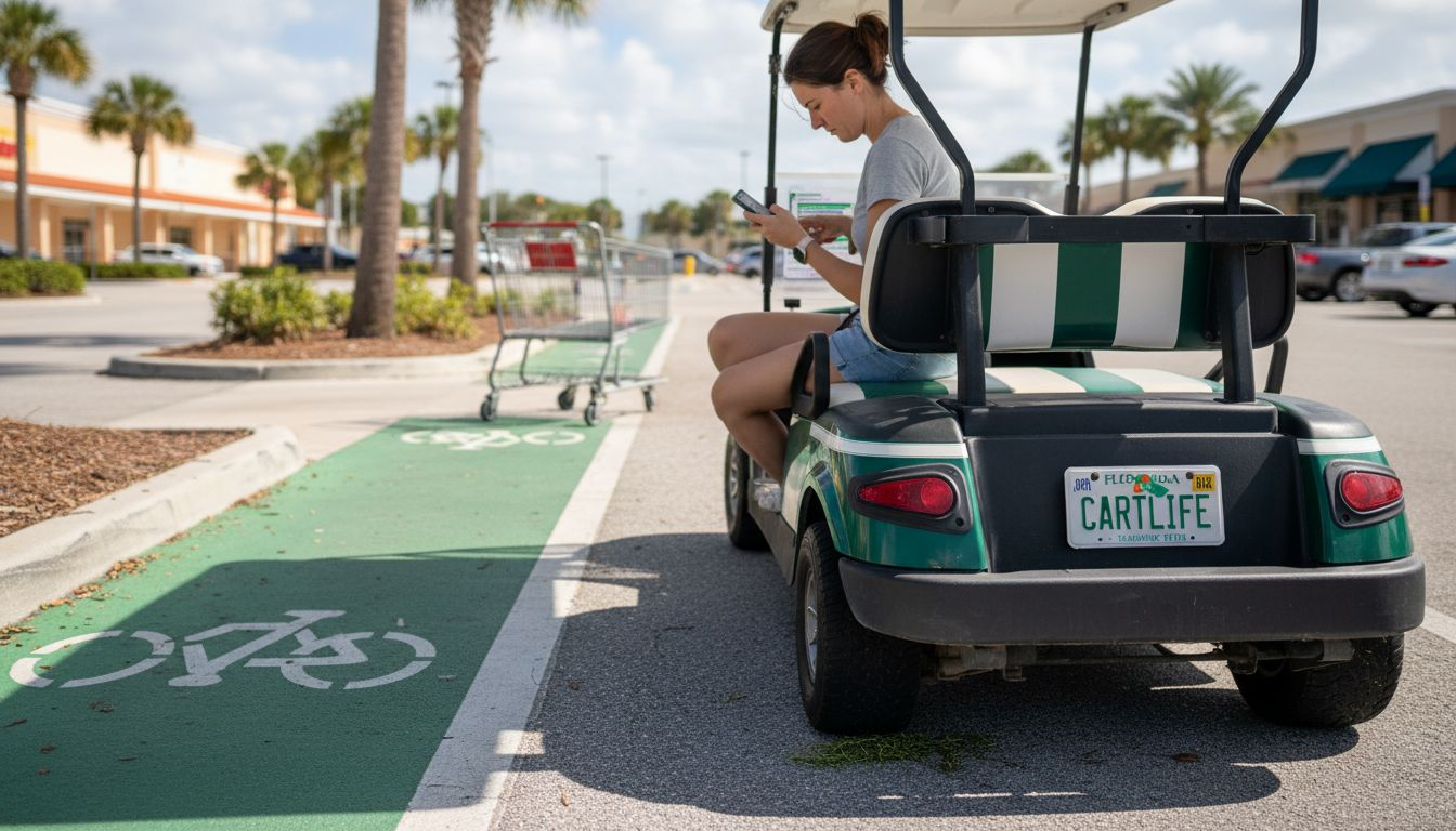 Golf cart parked at grocery store entrance