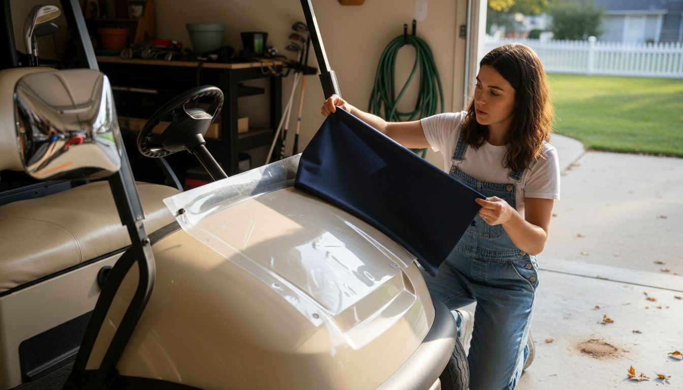Golf cart owner inspects enclosure materials