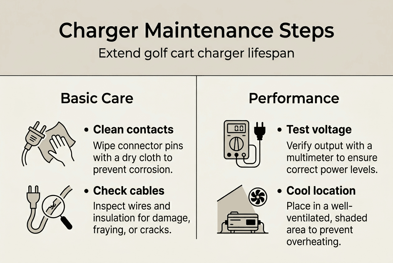 Infographic with charger maintenance steps and categories