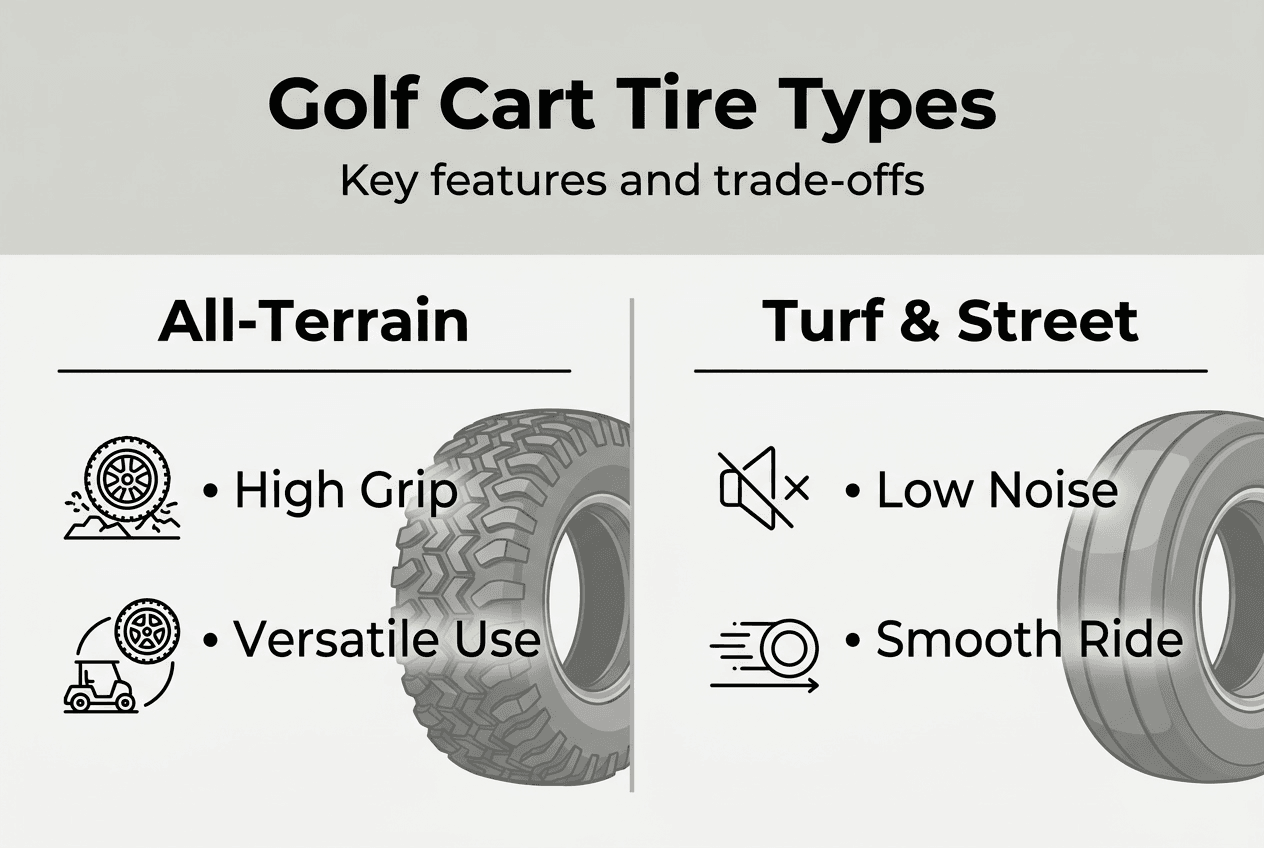 Infographic comparing golf cart tire types