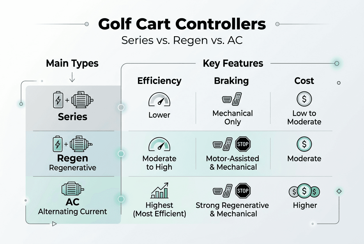 Infographic comparing golf cart controller types