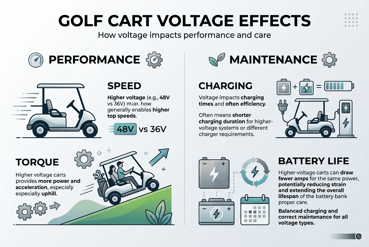 Infographic of voltage impact on golf carts
