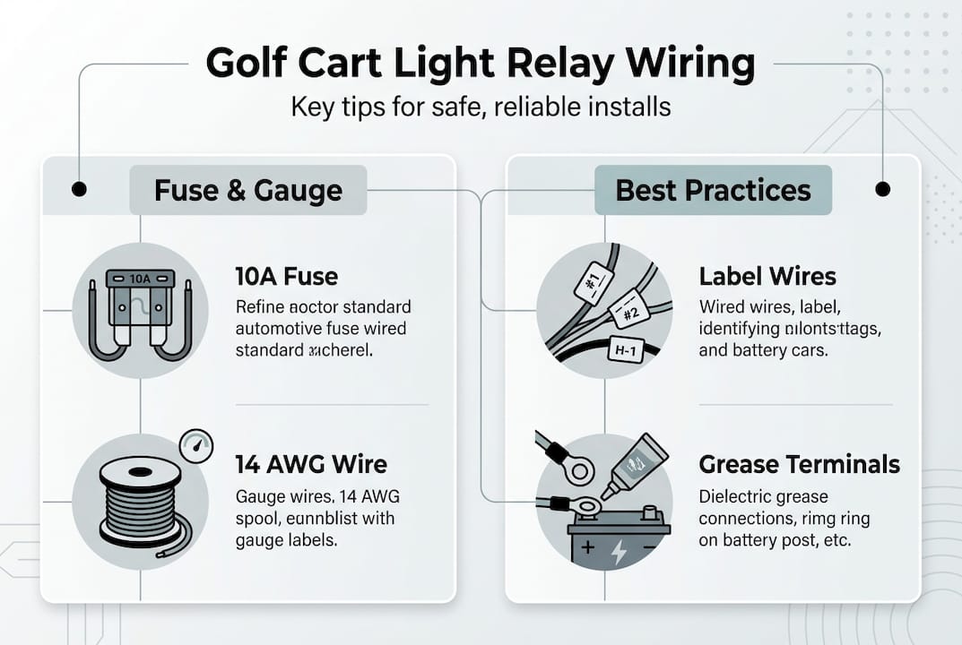 Infographic with fuse, wire, and relay wiring tips