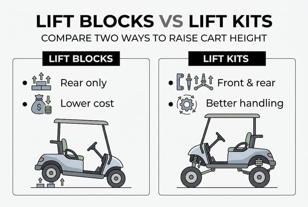 Infographic comparing golf cart lift blocks and kits
