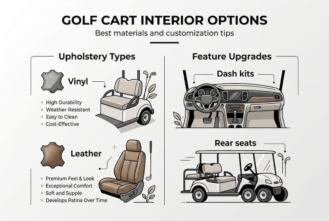 Infographic of golf cart material types and upgrades