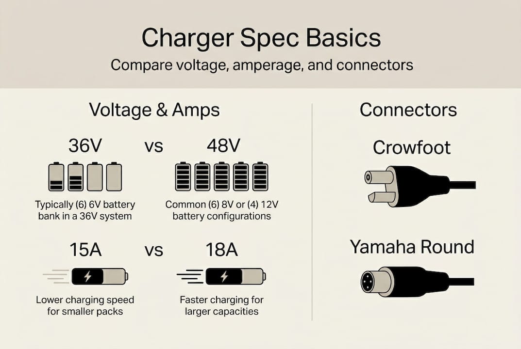 Golf cart charger specs infographic key points