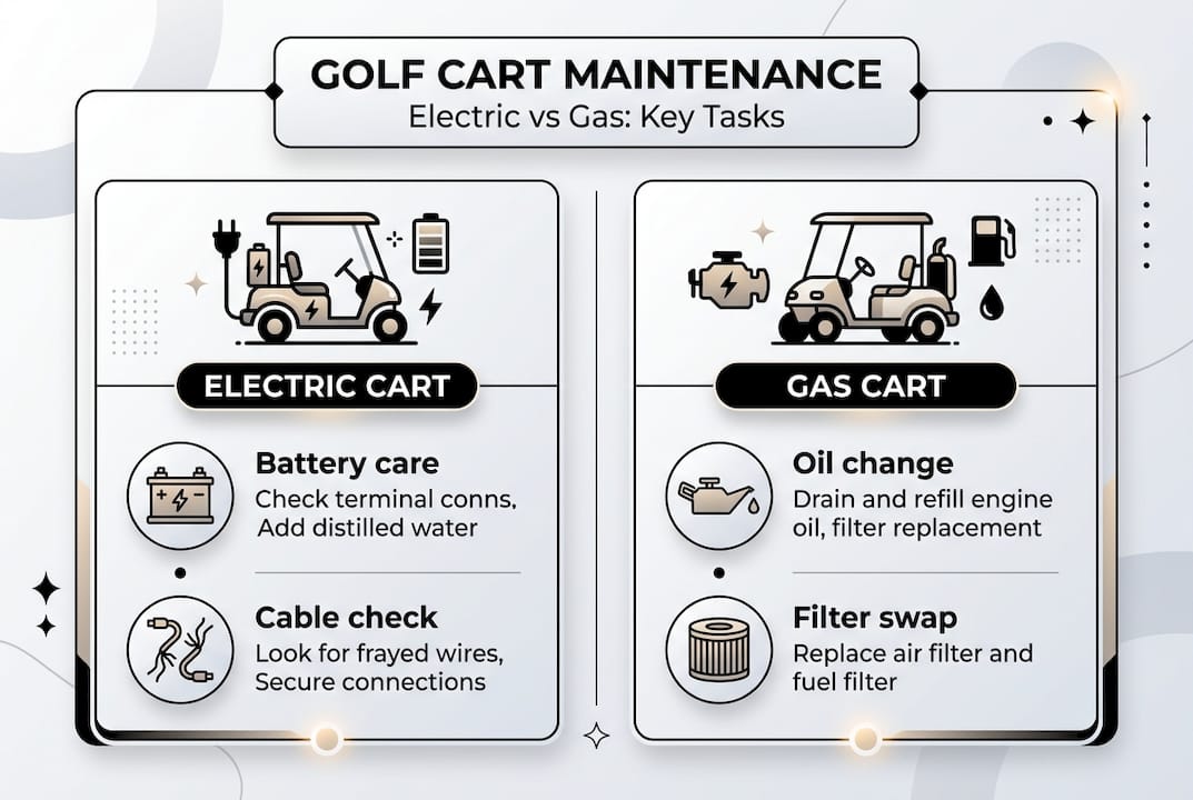 Infographic: electric versus gas golf cart key tasks