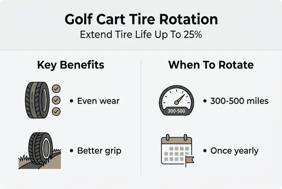 Infographic showing golf cart tire rotation tips