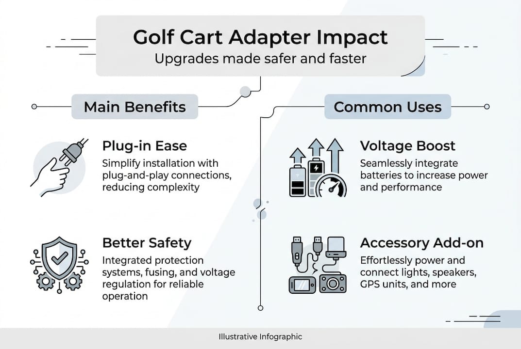 Infographic showing golf cart adapter benefits and uses