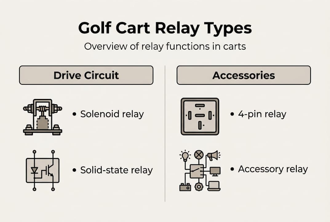 Infographic highlighting golf cart relay types