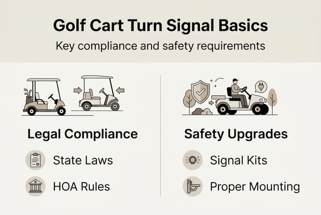 Infographic on golf cart turn signal safety and compliance
