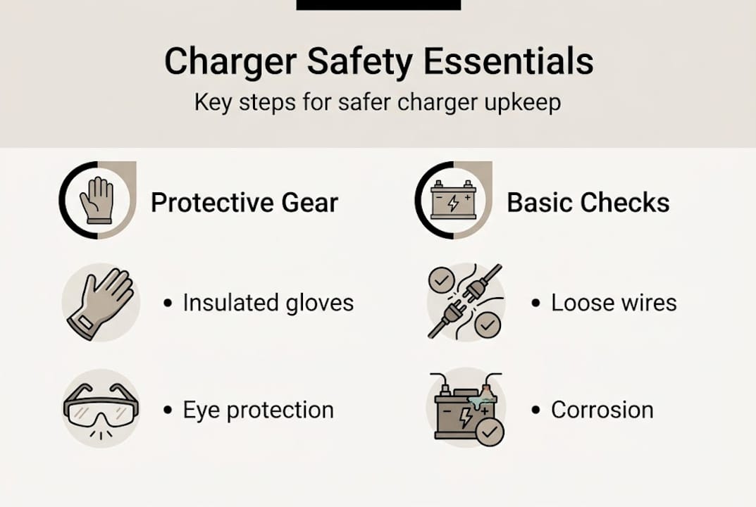 Infographic about charger maintenance safety steps