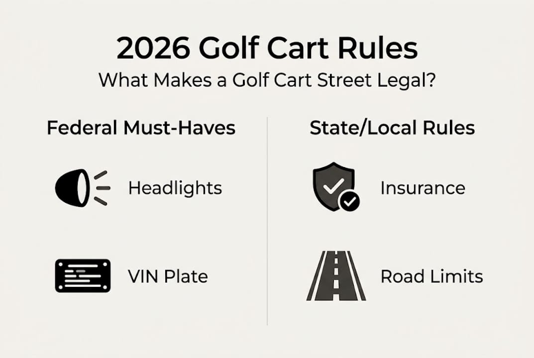 Infographic on 2026 golf cart legal requirements