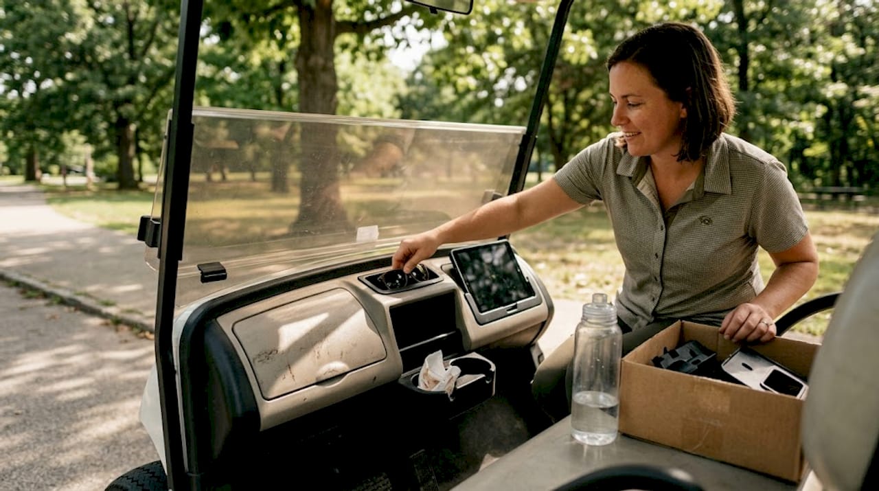 Driver organizes upgraded golf cart dashboard