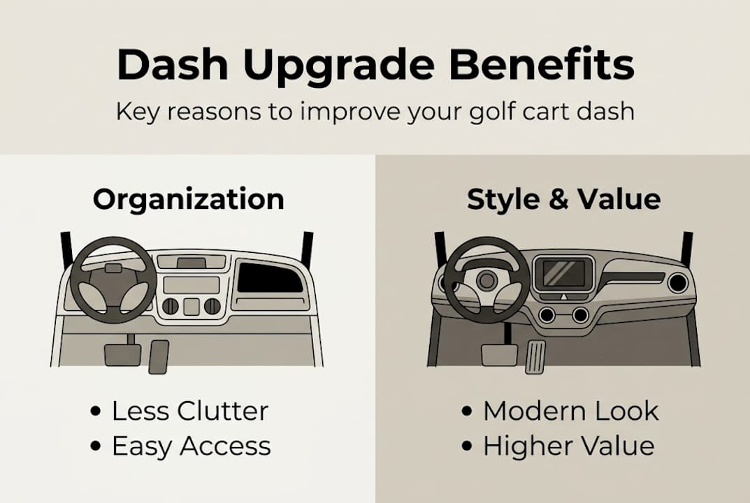 Infographic showing golf cart dash benefits