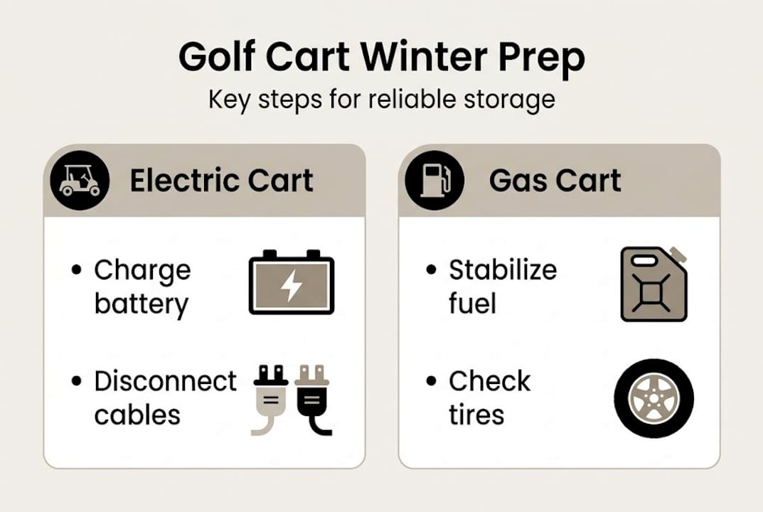 Infographic with winter golf cart prep steps