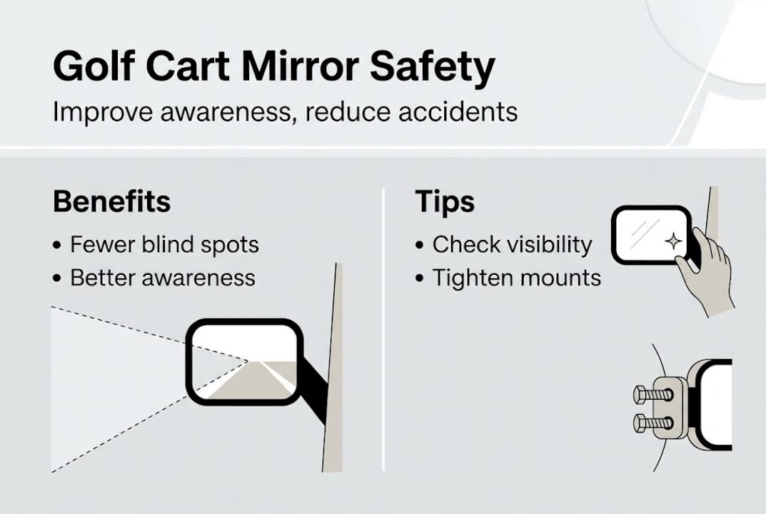 Infographic on golf cart mirror safety and tips