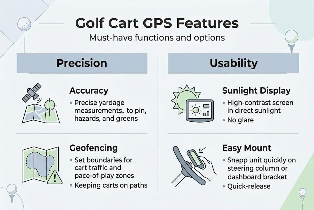 Infographic showing golf cart GPS features