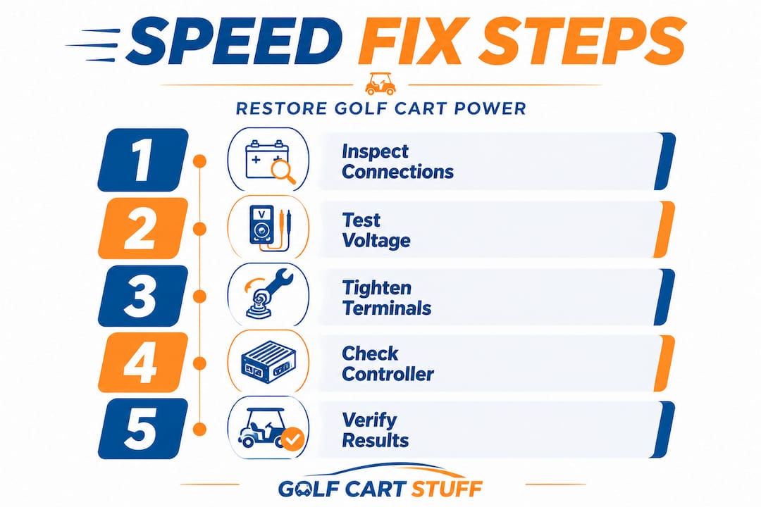 Infographic showing key steps fixing golf cart speed