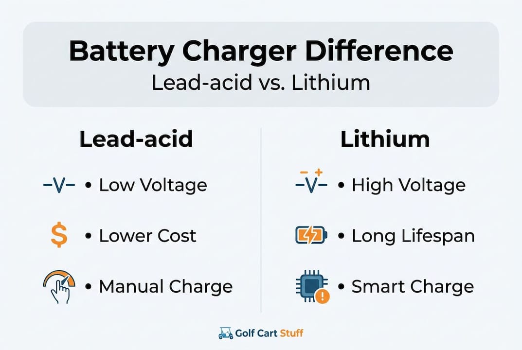 Infographic comparing lead-acid and lithium chargers