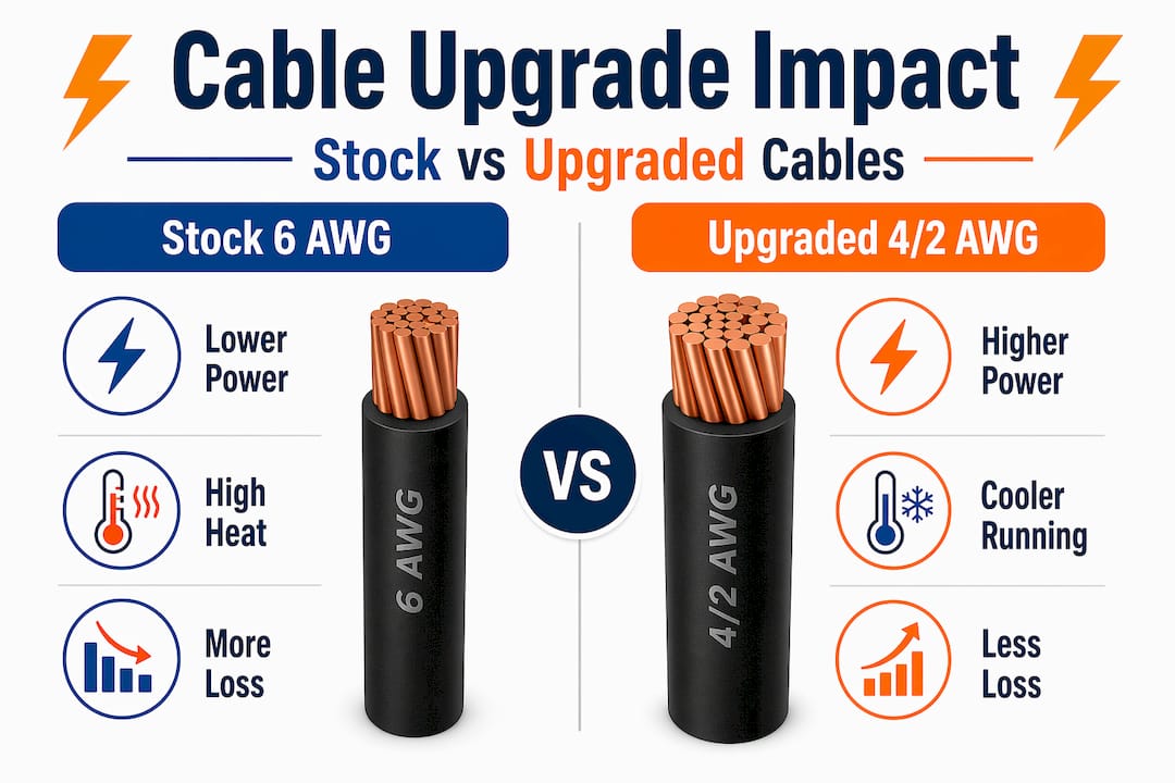 Infographic comparing stock vs upgraded golf cart cables