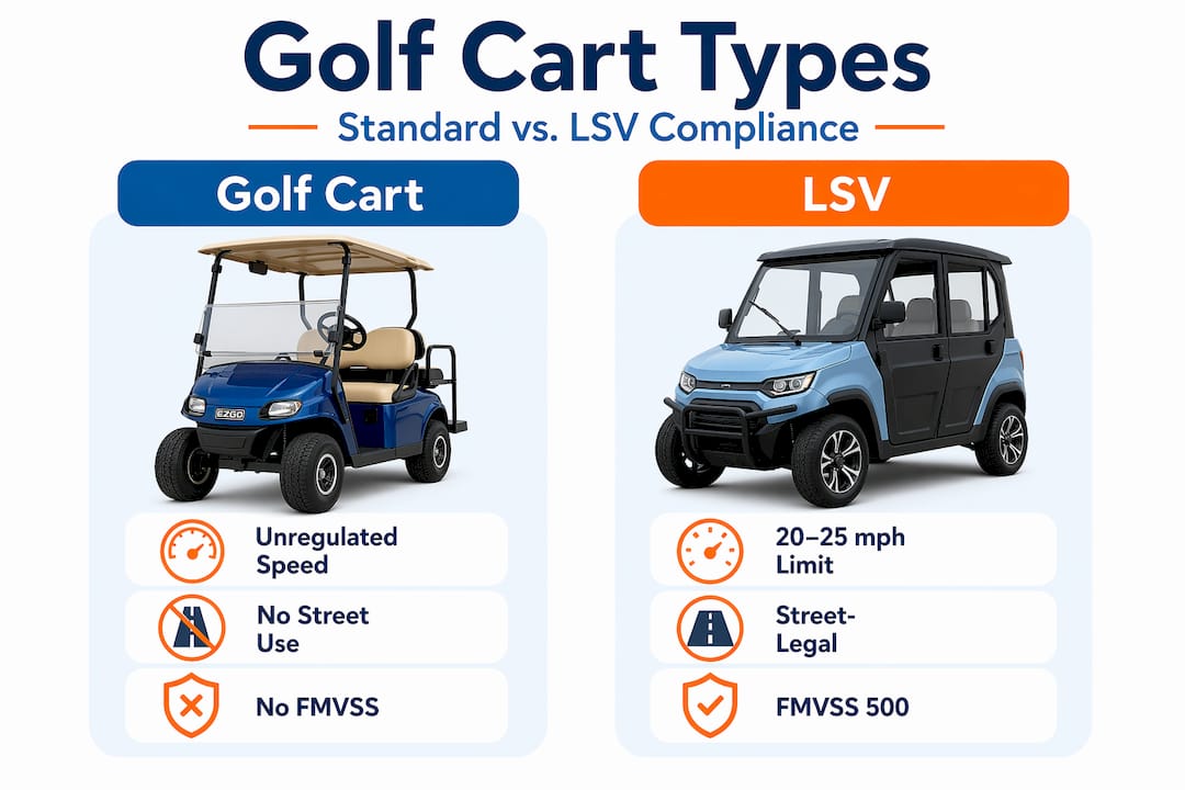 Infographic comparing golf carts and LSV compliance