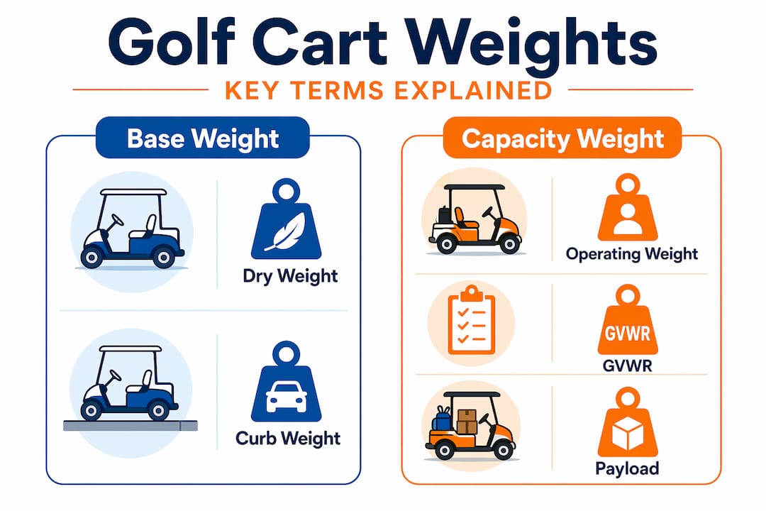 Infographic summarizing golf cart weight terms