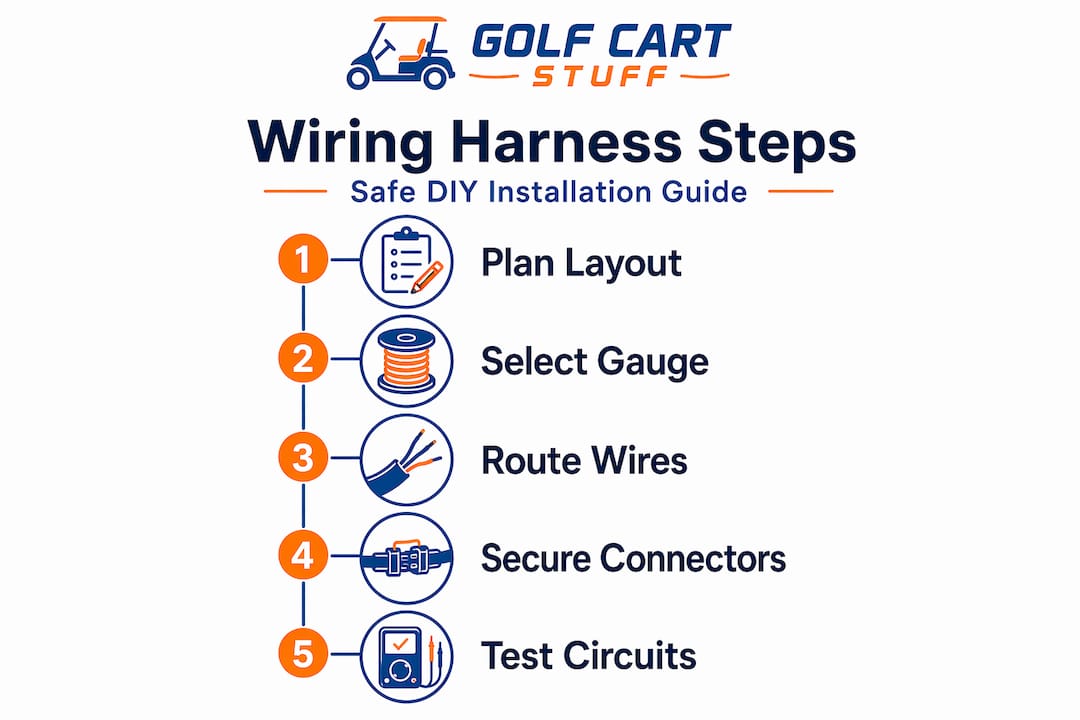 Infographic showing golf cart wiring steps