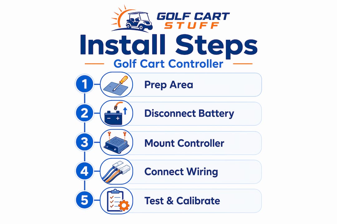Infographic showing golf cart controller install steps
