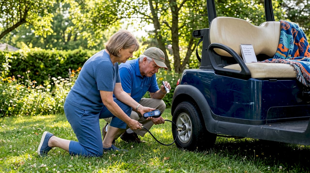Golf cart tire and brake inspection