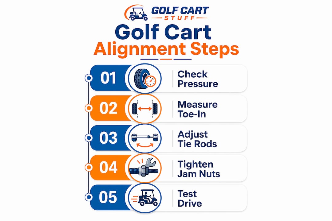 Infographic outlining golf cart alignment steps