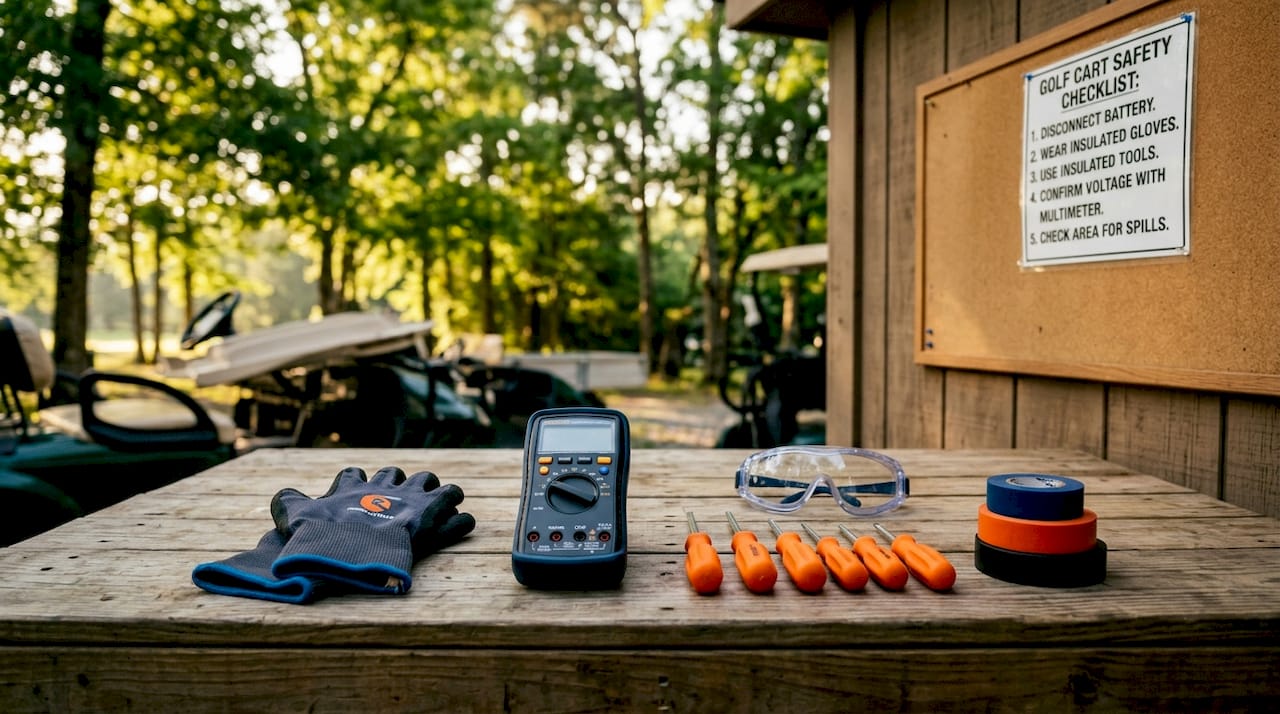 Safety tools and equipment for golf cart repair