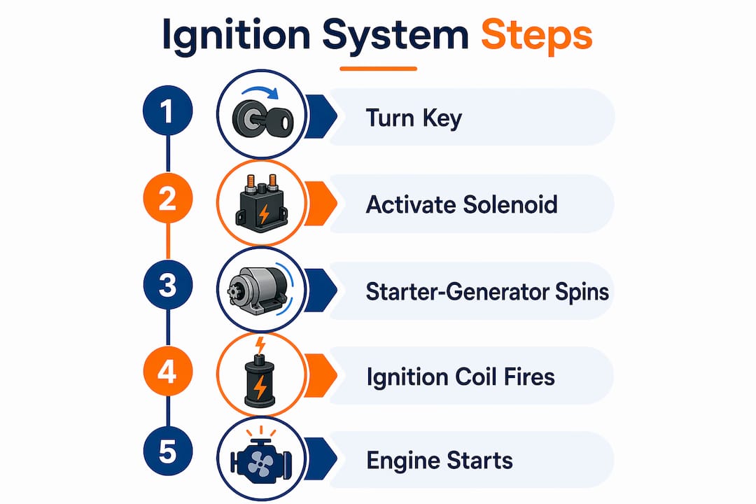 Infographic illustrating golf cart ignition system steps