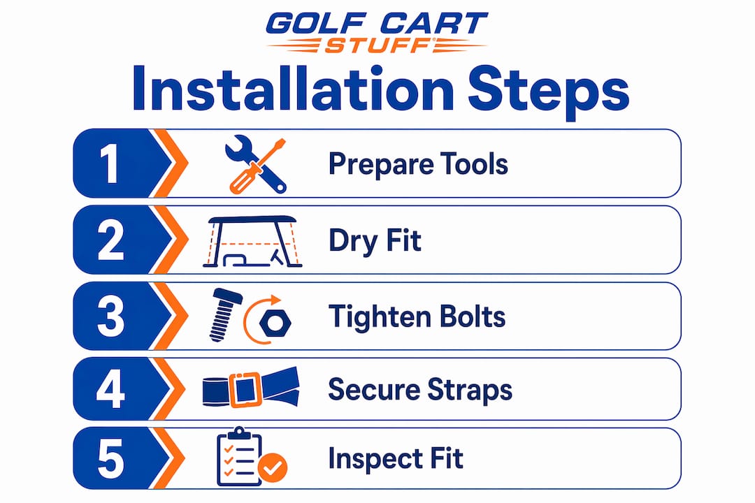 Infographic summarizing golf cart canopy installation steps