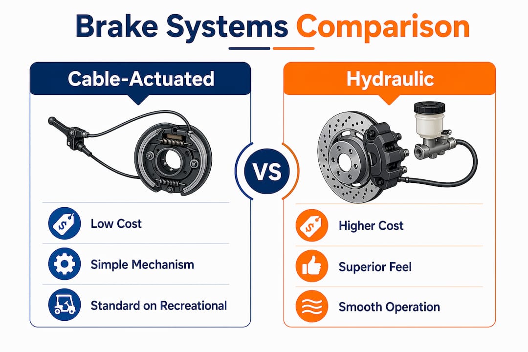 Infographic comparing cable-actuated and hydraulic brake systems