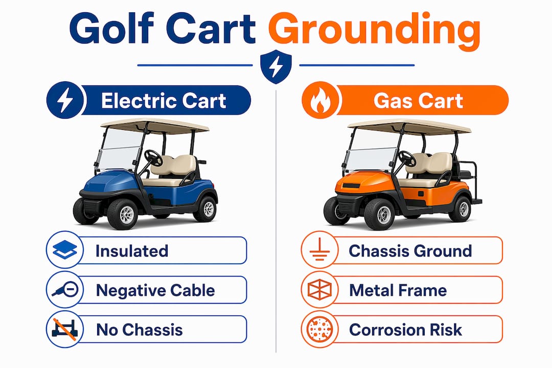 Infographic comparing electric and gas golf cart grounding