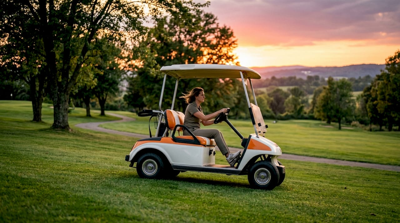 Golf cart driver easing off throttle downhill