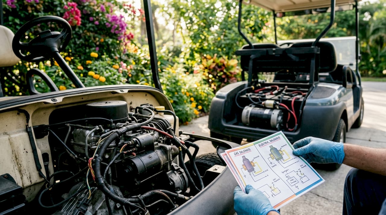 Comparing electric and gas golf cart solenoids
