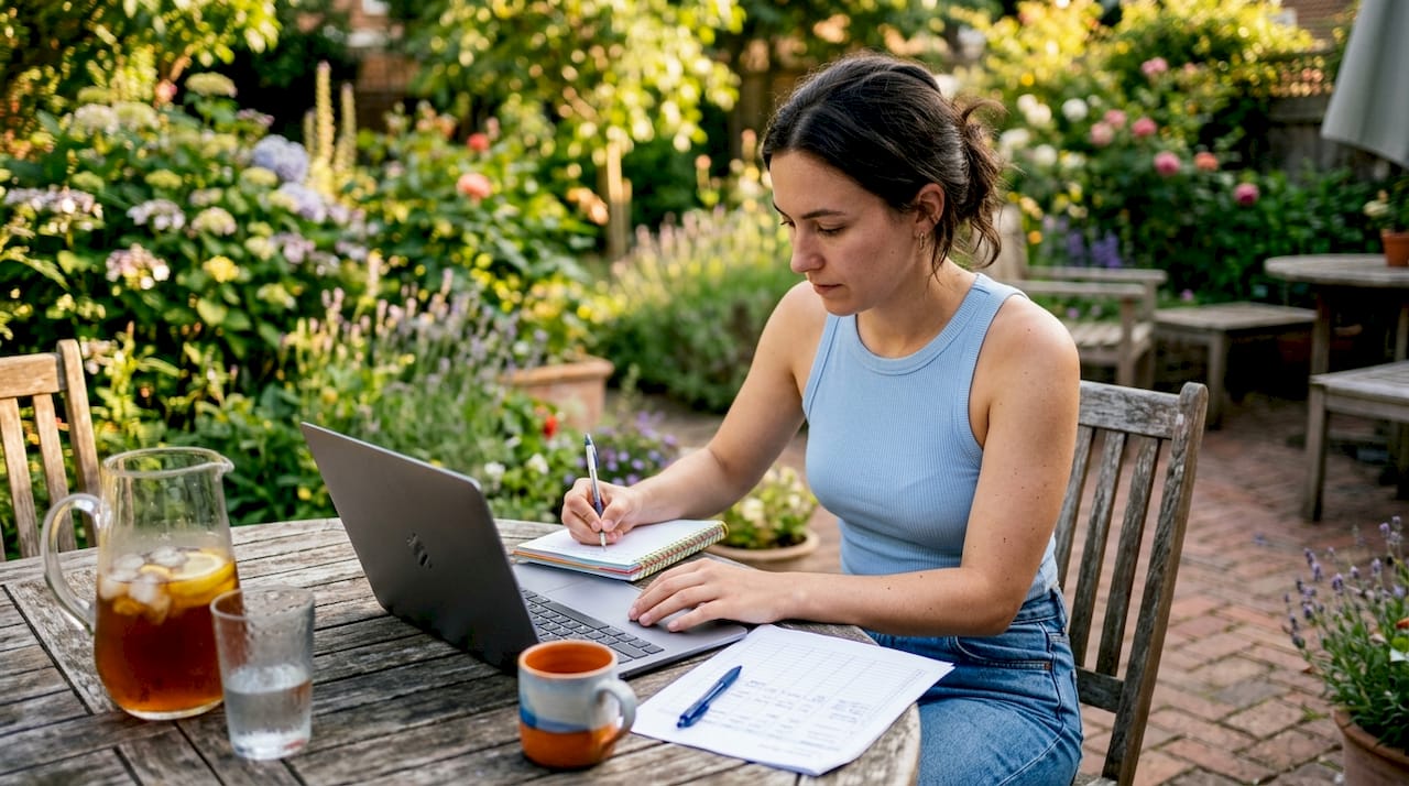 Woman researching golf cart parts pricing at home